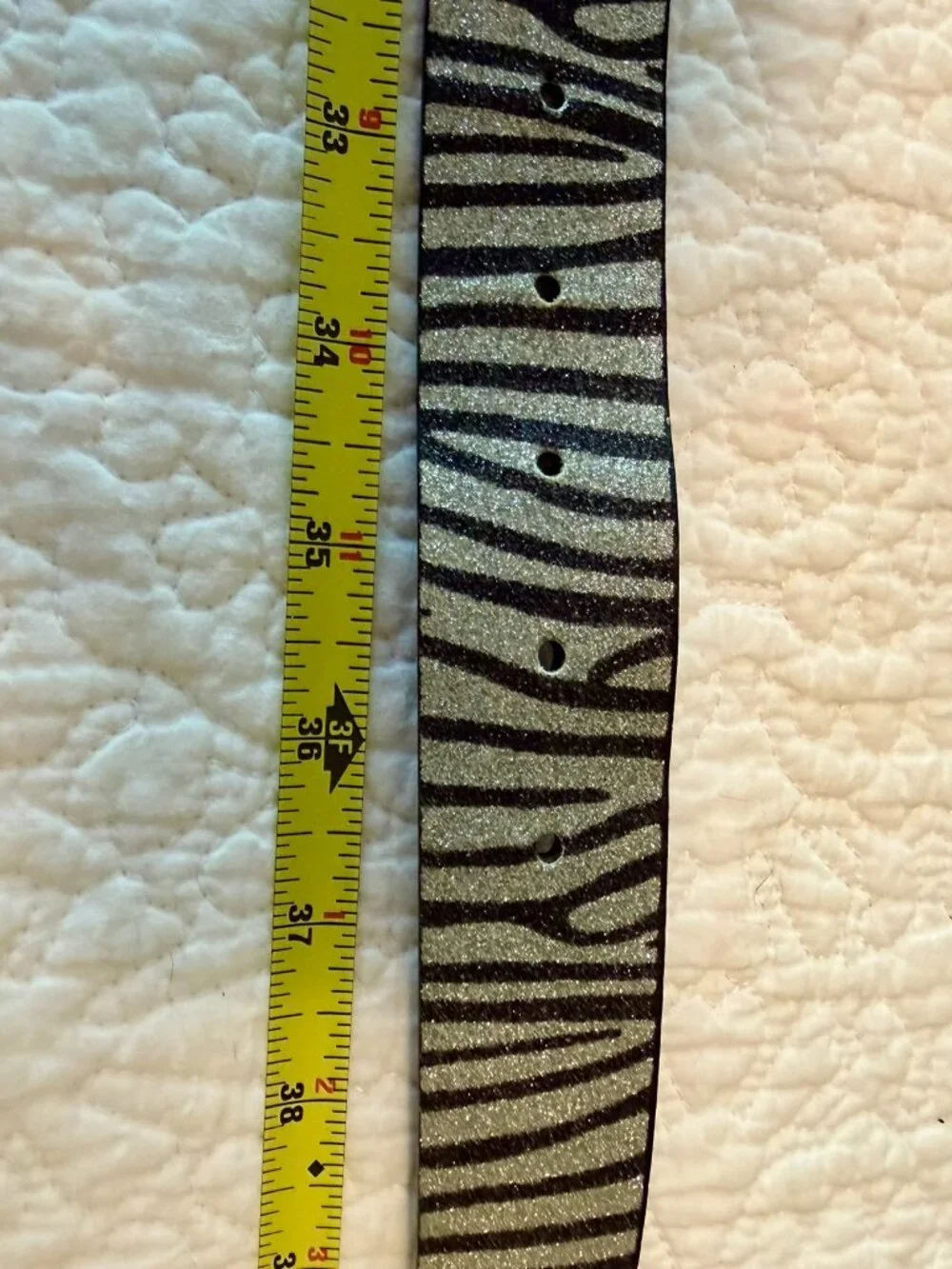 Silver & Black Zebra Glitter Belt – Roller Buckle – Size S – 1.5” W; 40